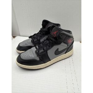 Air Jordan 1 Mid 'Shadow' GS Size 5Y Shoe Black Red Grey 554725-096